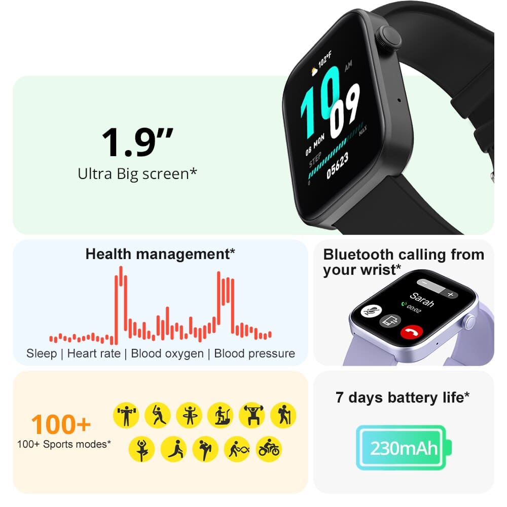 Smart Watch for Men Women Answer/Make Calls, 1.9", Heart Rate Sleep Monitor, Step Counter, 100+ Sports, IP68 Waterproof Compatible with Android IOS